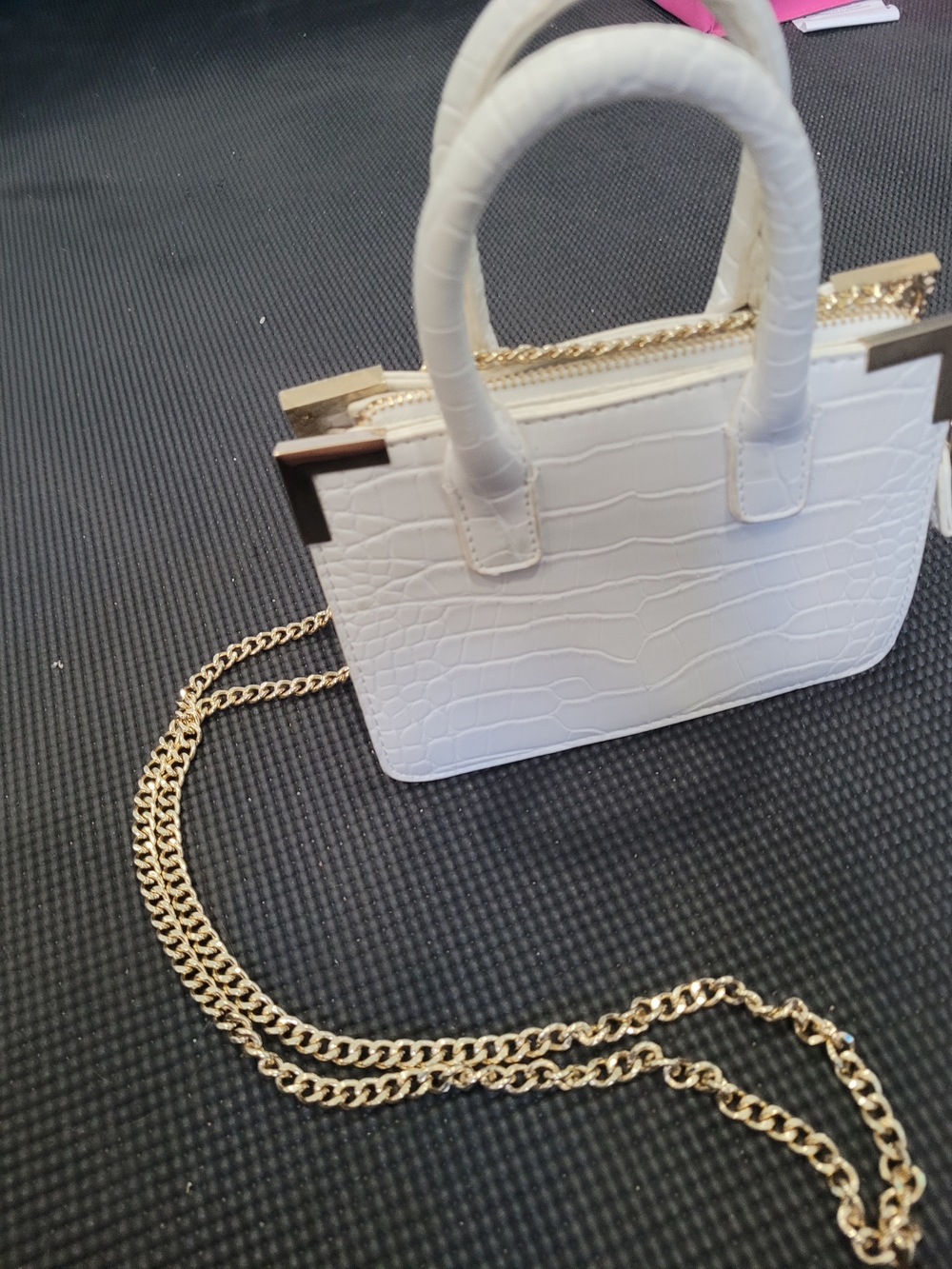 JustFab White Croc-Embossed Mini Satchel with Gold Chain